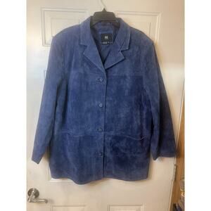ISZ Women’s Suede Leather Jacket Blue Size XL Parka Coat 100% Genuine Button
